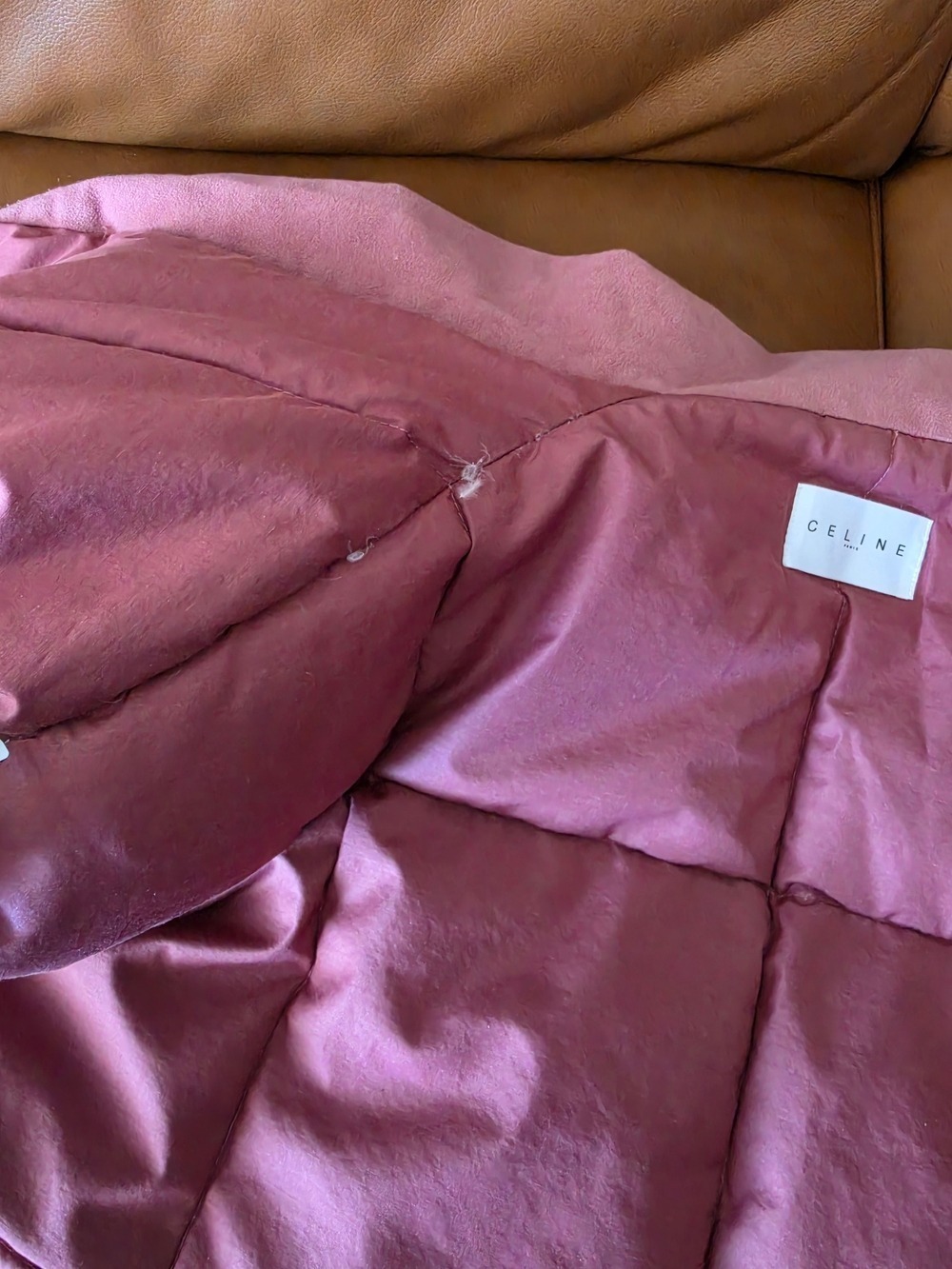 Authentic Celine Pink Dusty Rose Paisley Down Puffer Wrap One Size - Picture 13 of 13